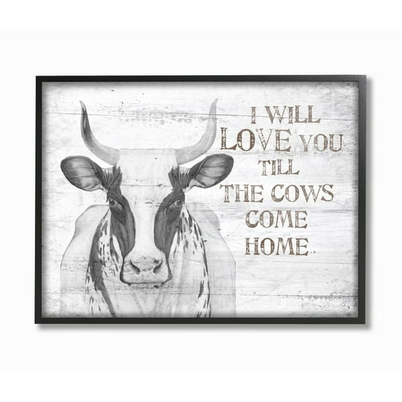 Stupell Industries Love Till The Cows Come Home Grey Farm Rustic Design Graphic Art Black Framed Art Print Wall Art, 24x30, by The Saturday Evening Post