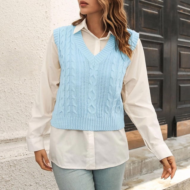 RKSTN Chandails pour Femmes Chandail Tricoté Décontracté Sans Manches Col en V Gilet Mode Automne