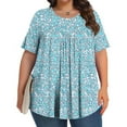 thumbnail image 4 of Pisexur Hauts de Printemps pour Femmes Blouses pour Femmes Décontractées Mode Féminine Imprimé Col Rond Manches Courtes Plissé Ample Multicolore,L, 4 of 7