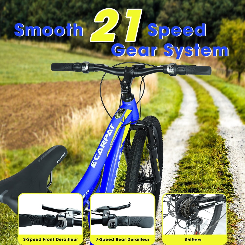 Blue,White 26 Inch Mountain Bike with 21-Speeds & Full Suspension Steel Frame, Alloy Rims, Disc Brakes For All Terrains