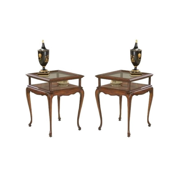 Home Square 2 Piece Traditional Curio Table Set in Plantation Cherry