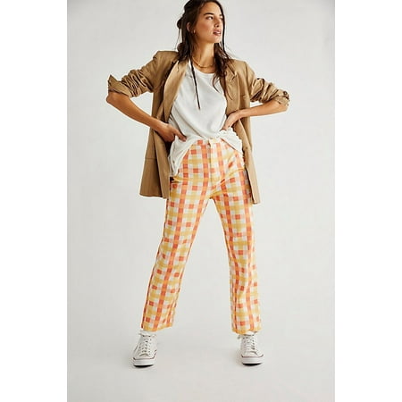 Free People She's All That Plaid Crop High Waist Pants In Multi Combo
