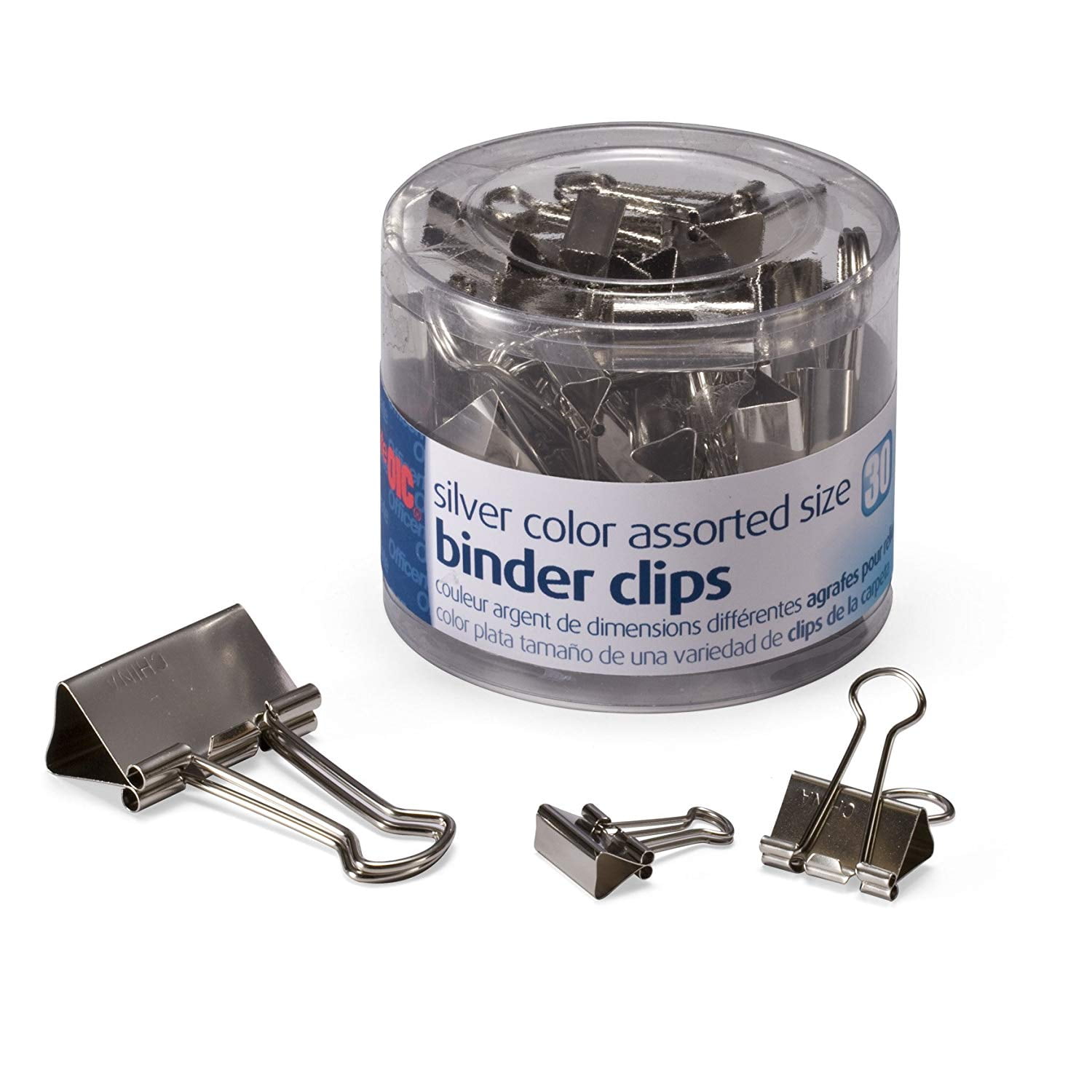 Silver Binder Clips, Assorted Sizes, 30/Tub (31021), Includes 12 mini