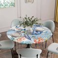thumbnail image 5 of Sea Turtle Coastal Round Tablecloth for 45-54 Inch Tables,Fitted Table Cover with Elastic Edge,Summer Beach Coral Starfish Wooden Waterproof Outdoor Table Cloth Protector for Patio Garden Dinner, 5 of 9