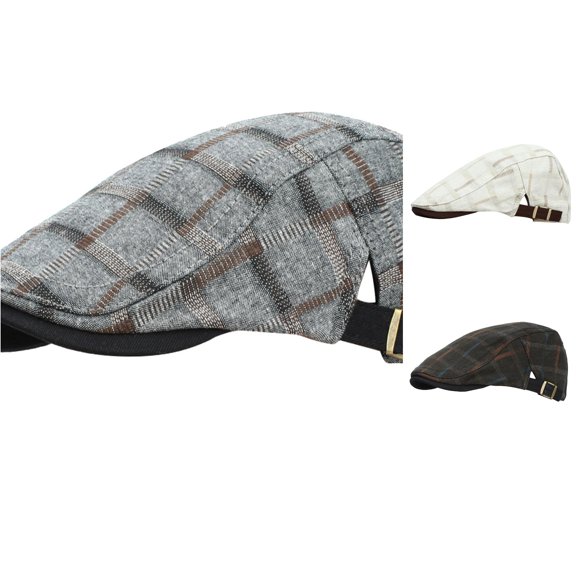 XIAOCHA Men’S Plaid‑Pattern Flat Cap Printed Hats Casual Fall‑Winter Ivy Cap,Dark Gray