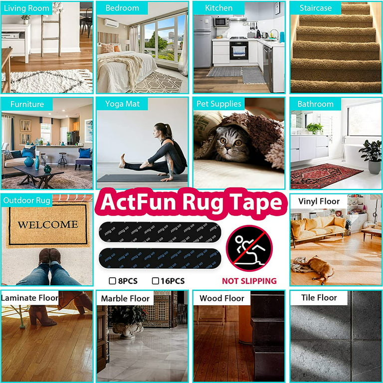 VRSS Rug Tape Pads Gripper Hook and Loop Style Non Slip Anti-Slip Washable  Grippers for Rugs, Door Mat etc. (16, 3.9 Inch * 3.9 Inch)