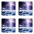 thumbnail image 1 of Nature Coaster Set of 4, Dark Ominous Rain Clouds with Mystic Sky Scenery with Electrical Thunder Photo, Square Hardboard Gloss Coasters, Standard Size, Blue Purple, by Ambesonne, 1 of 2