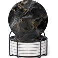thumbnail image 1 of Juego de 6 posavasos de mármol negro abstracto con soporte, posavasos de cerámica absorbentes para bebidas, posavasos con respaldo de corcho para protección de mesa, regalos de inauguración, 1 of 4