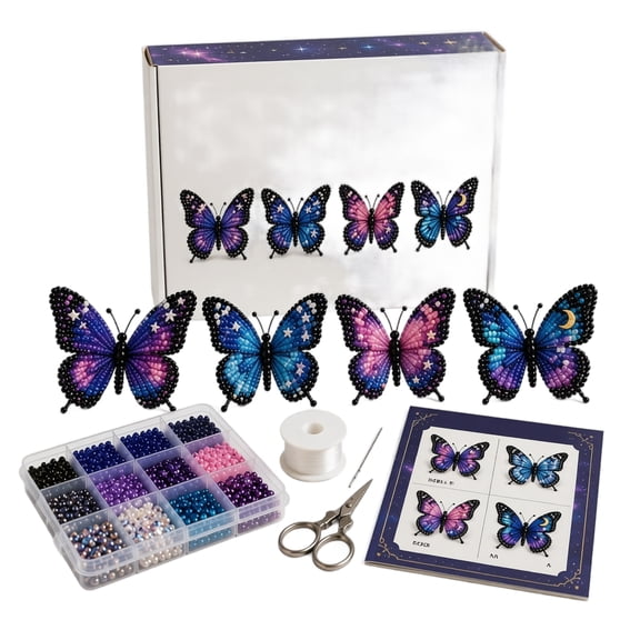 DIY Butterfly Bead Embroidery Kit,4pcs 3D Butterfly Beading Crafts with Instructions,Cute Bead Art for Adults,Handmade Gift for Craft Enthusiasts(4PC)