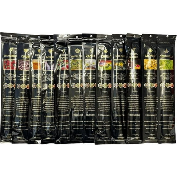 Incensation Assorted Incense Sticks, Pack of 10, 120 Sticks Total, 11 Inches