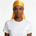 thumbnail image 2 of Yvsxxv Solid Color Silky Bandana, Polyester Long-Tail Head Wrap, Unisex Daily Hair Accessory, Yellow, 1 Pc, 2 of 3