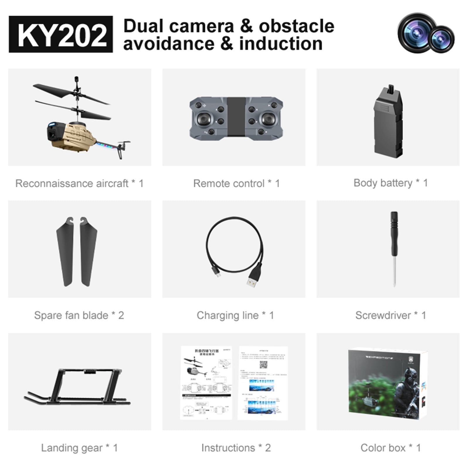 YUNAFFT 4K Dual-Camera Reconnaissance Aircraft Dual Batteries RC Helicopter Obstacle Avoidance Altitude Setting RC Plane with LED Light Electric Gift for Young Flight Enthusiasts