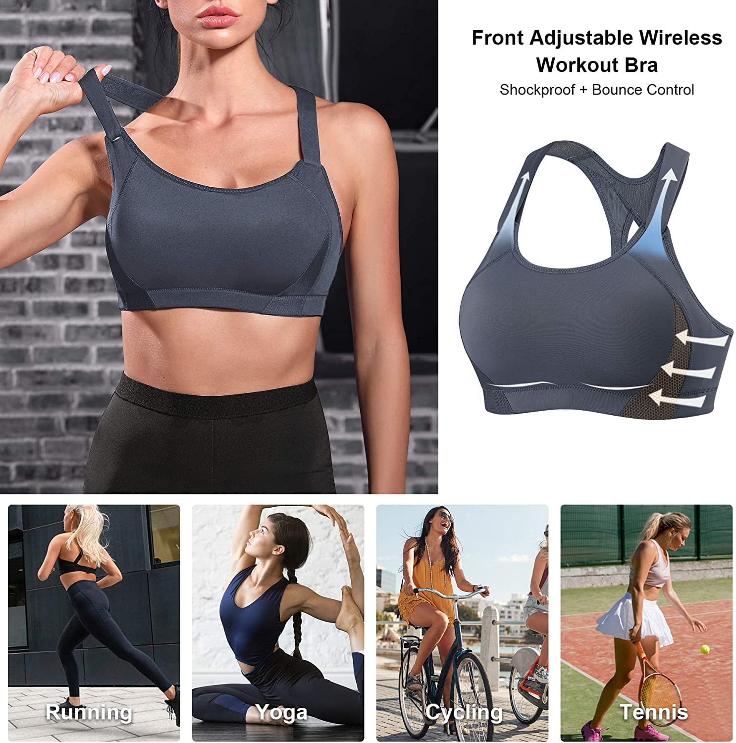 ZeroBound Women's High Impact Sports Bras Large Bust Full Coverage Workout  Bras Wirefree NO Padded Bra Blue : : Clothing, Shoes & Accessories
