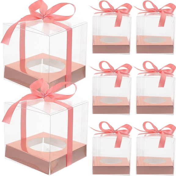 Guiyong 8pcs Cupcake Boxes lear Mousse Cake Boxes Mousse Packing Cases with Ribbons