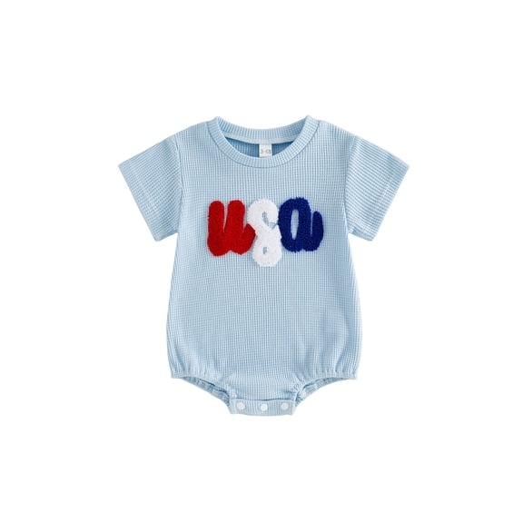 Cenuakty Baby 4th of July Romper Casual Summer Letter Embroidery Short Sleeve Newborn Jumpsuit for Boy Girls Cute Clothes