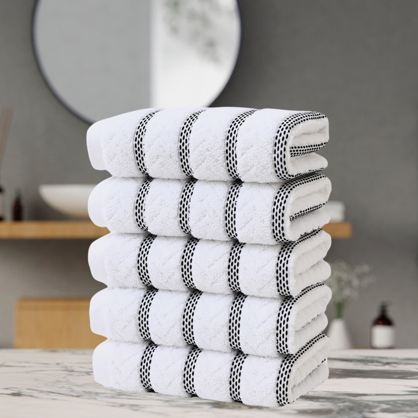 COM1950s Cotton Towels 5 Pack,Highly Absorbent Bath and Face Towels,Soft Washcloths 29X13 Inches,Quick Drying Spa Towel Set for Bathroom,Travel