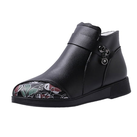 

ZHAGHMIN Womens Black Boots Ankle Fashion Autumn Winter Women Ankle Boots Low Heel Round Toe Print Colorblock High Top Plush Warm Side Zipper Casual Style Lace Up Boots Women With Heel Women S Boots