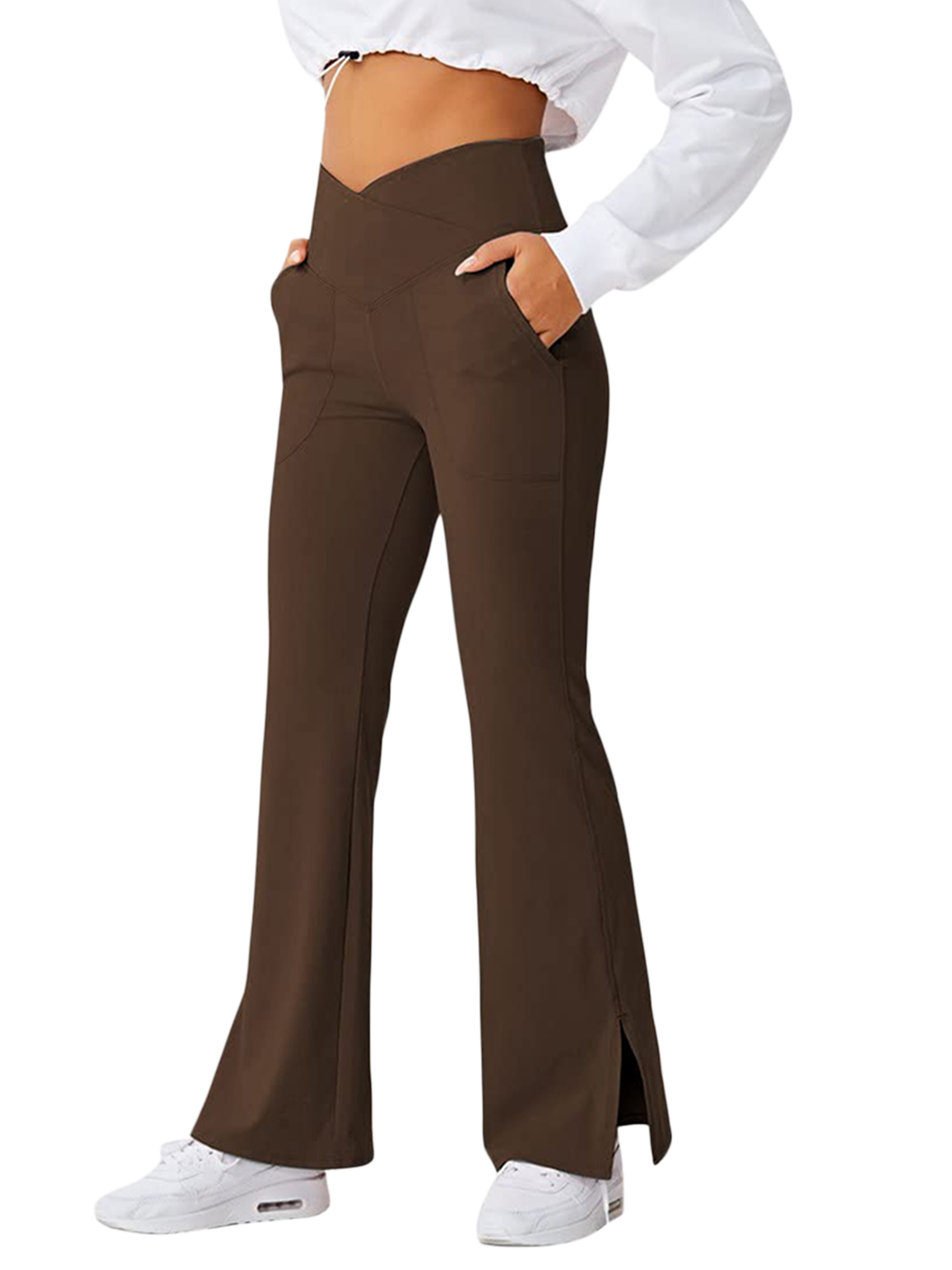 Qiylii Women Yoga Flared Pants High Waist Slit Bell Bottom Comfy Sweatpants  Work Formal Pants Cargo Trousers - Walmart.com