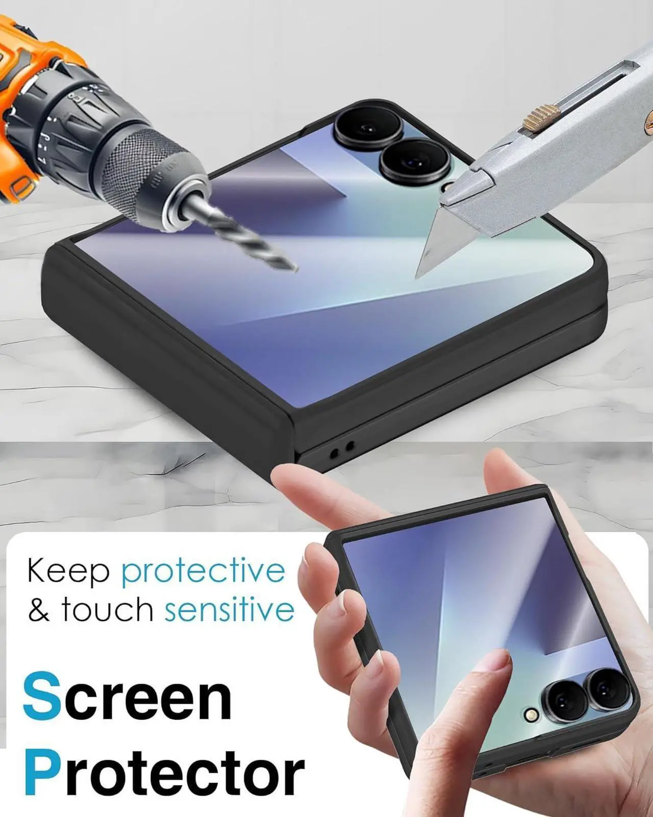 Case for Samsung Galaxy Z Flip 7, Hinge Protection, Built-in Screen Protector, Wireless Charging, Shockproof, Slim Rugged Phone Protective Case for Galaxy Z Flip 7