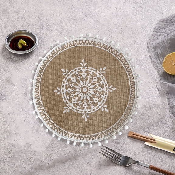 Antqov Round Placemats Boho Woven Vintage Place Mats Small Decorative Dining Table Mat for Outdoor Home Wedding Birthday Party Decorations