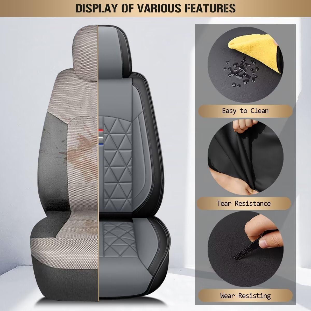 DIKSOAKR Car Seat Cover Fit for Toyota Corolla Accessories 2000-2019,Front Seat Waterproof Faux Leather Seat Covers,Airbag Compatible Automotive Seat Protector(Gray)