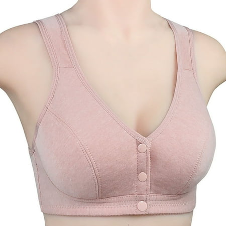 

HEVIRGO Mother Bra Front-Close Buttons V Neck Padded No Steel Ring Push Up Soft Plus Size Mother Brassiere Inner Wear Clothes