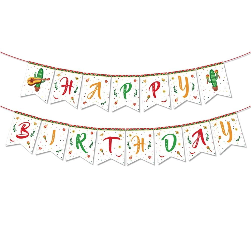 HTOOQ Mexican Happy Birthday Banner, Cactus Party Sign, Fiesta Theme ...