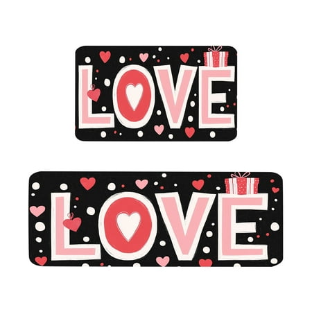 

Valentine s Day Love Heart Kitchen Mat Set of 2 Piece Valentines Kitchen Rugs Non Slip Floor Mats Gifts for Wedding Home Office Laundry Decoration