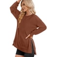 thumbnail image 3 of Crewneck Sweatshirt for Women Loose Fit Oversized Pullover Side Slit Zipper 2023 Fall, 3 of 8