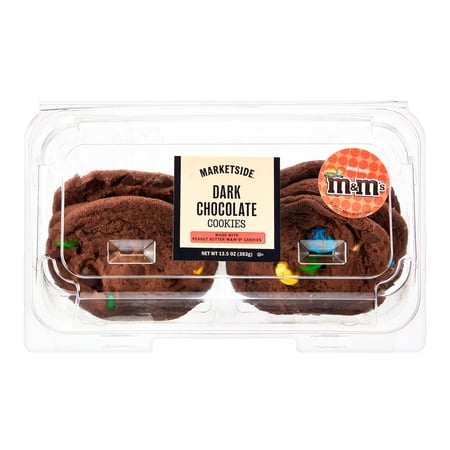 Marketside Decadent Dark Chocolate Bakery Cookies made with Peanut Butter M&M'S, 13.5 oz, 6 Count, Baked