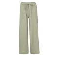 thumbnail image 3 of Frostluinai Women Plus Size Casual Linen Pants Elastic Waist Solid Color Wide Leg Trouser, 3 of 7