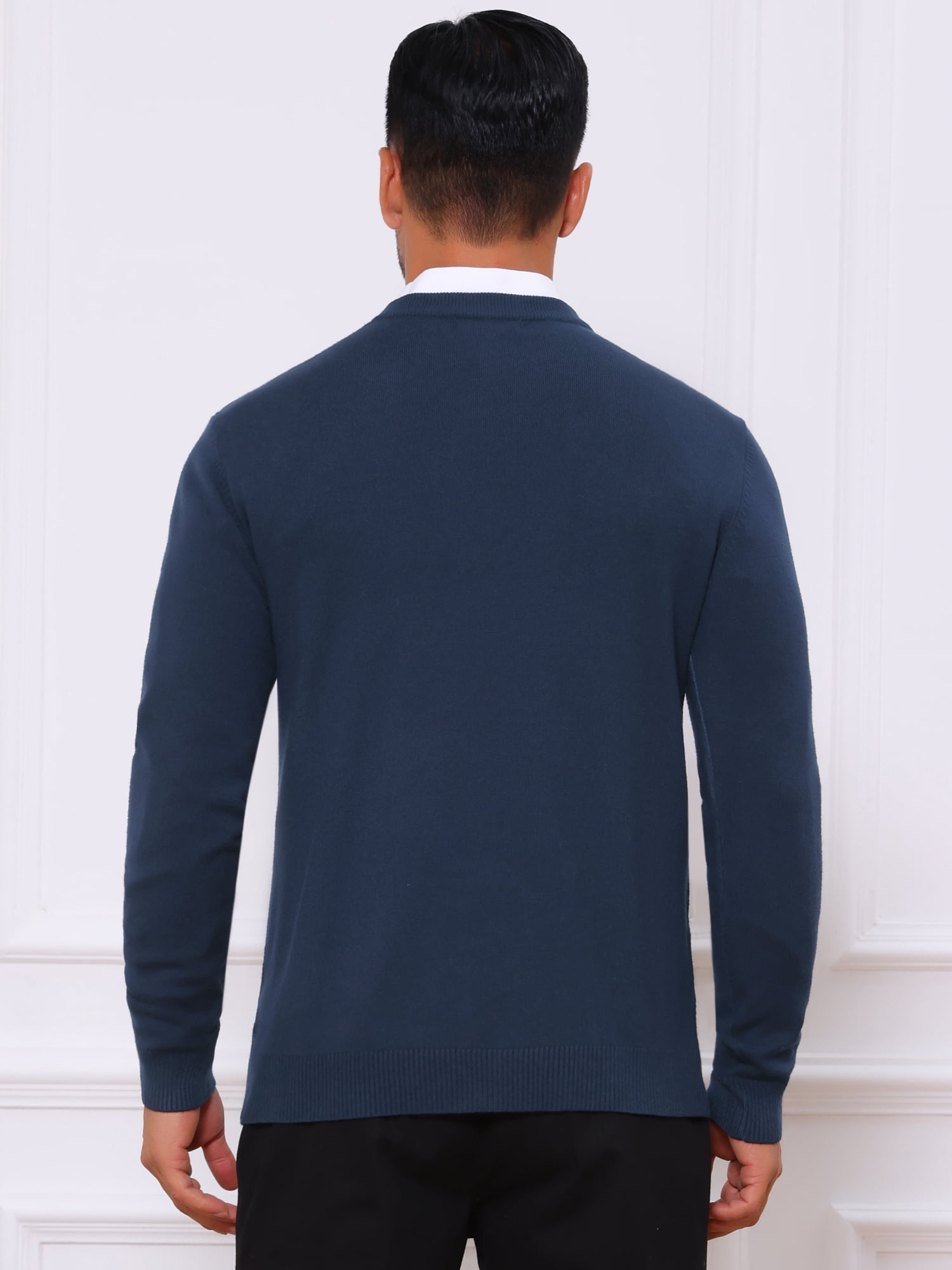 DARING DIVA Men's Solid Crew Neck Long Sleeve Soft Knit Pullover Sweater L Navy Blue