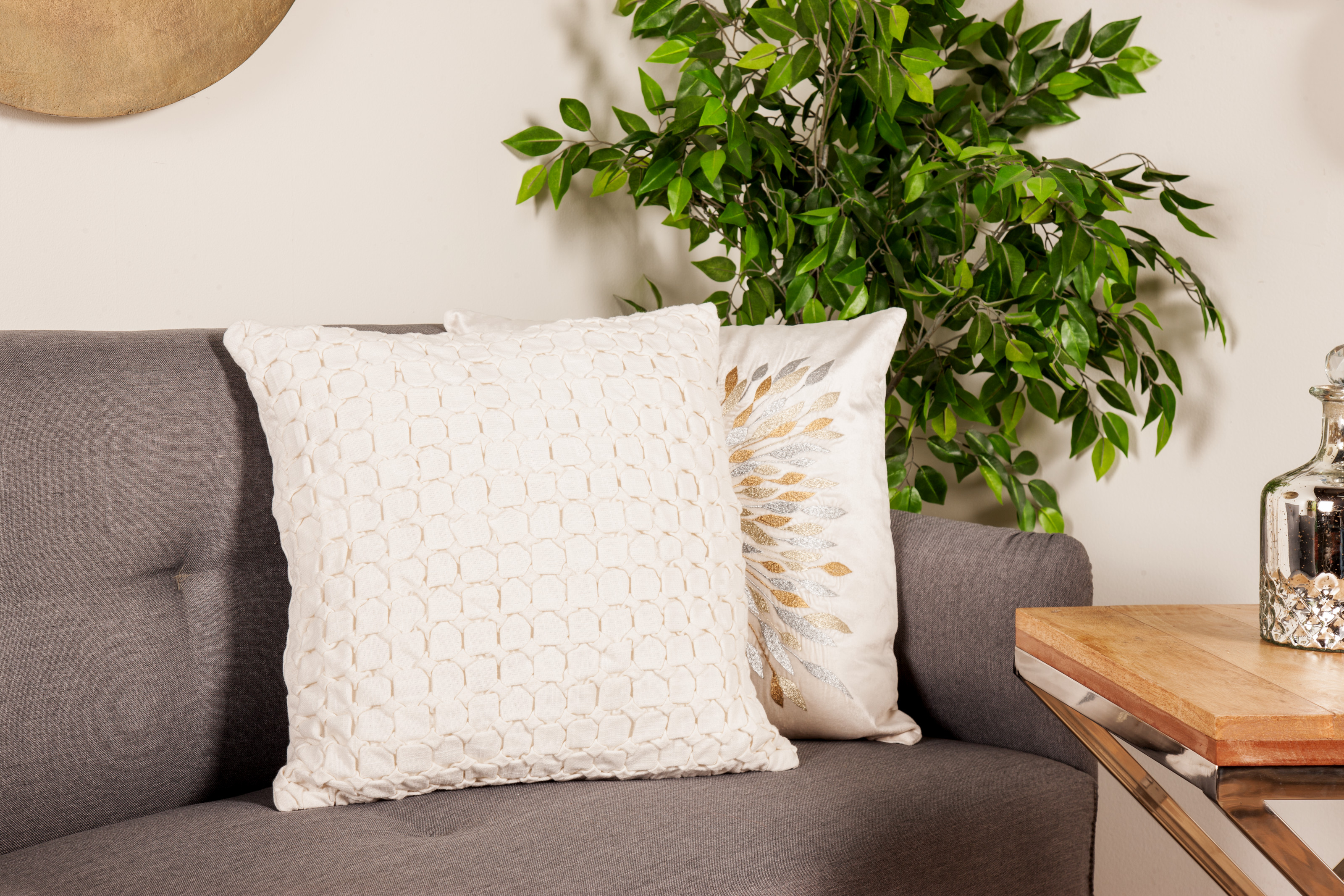 DecMode Large White Square Throw Pillow with Geometric Smocked Square