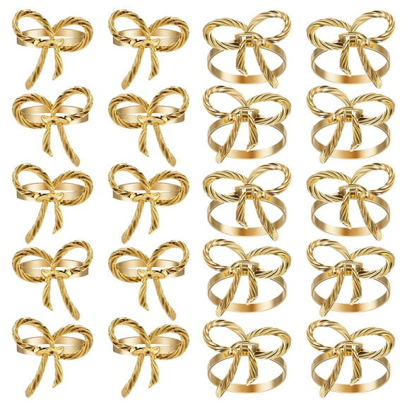 20Pcs Bow Napkin Ring Vintage Gold Ring Holder for Table Setting Elegant Cloth Napkin with Unique Design Ideal for Wedding Dinner Party and Holiday Decoration
