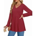 thumbnail image 3 of UVN Fall Blouses for Women Long Sleeve V Neck Peplum Tunic Tops Casual Babydoll Flowy T Shirts, 3 of 7