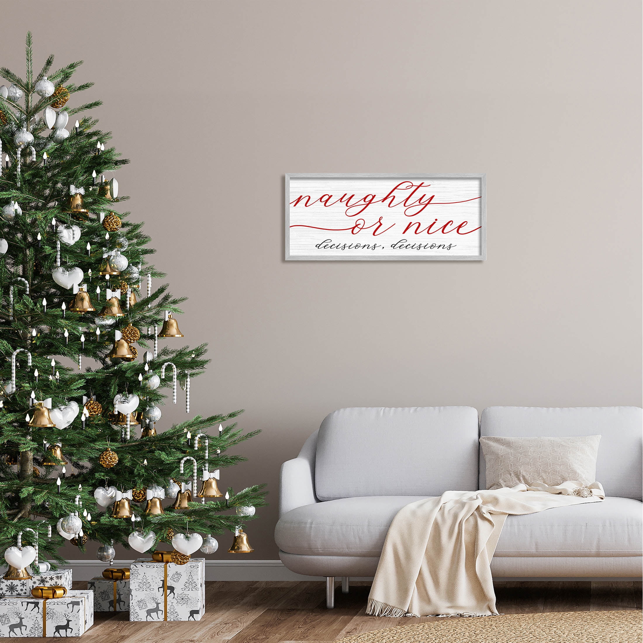 Naught Or Nice Decisions Humor Holiday Graphic Art Gray Framed Art Print Wall Art