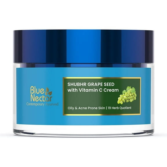 Blue Nectar Vitamin C Face Moisturizer for Oily & Acne Prone Skin with Grapeseed | Non-Greasy Cream for Women (19 herbs, 1.76 fl oz)