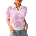 thumbnail image 1 of Blusa informal de punto de manga corta con cuello en V y cuello vuelto, blusa de manga corta con estampado floral, 1 of 6