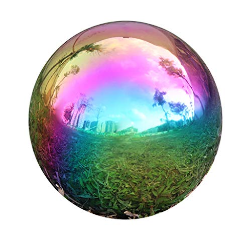 RecoverLOVE Gazing Globe Mirror Ball in Rainbow Stainless Steel Garden Sphere Hollow Ball Mirror Polished Shiny Sphere Decorative Ball Colorful Addition to Any Garden