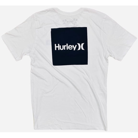 Hurley Men's Everyday Washed One and Only Boxed Logo Short Sleeve Tee T-Shirt (Small, White)