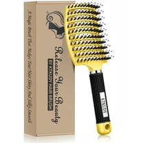 KTKUDY Detangling Brush Boar Bristles Hair Brush Make Hair Shiny & Healthier Curved and Vented Detangler Brush for Women Men Kids Wet and Dry Hair (Yellow)