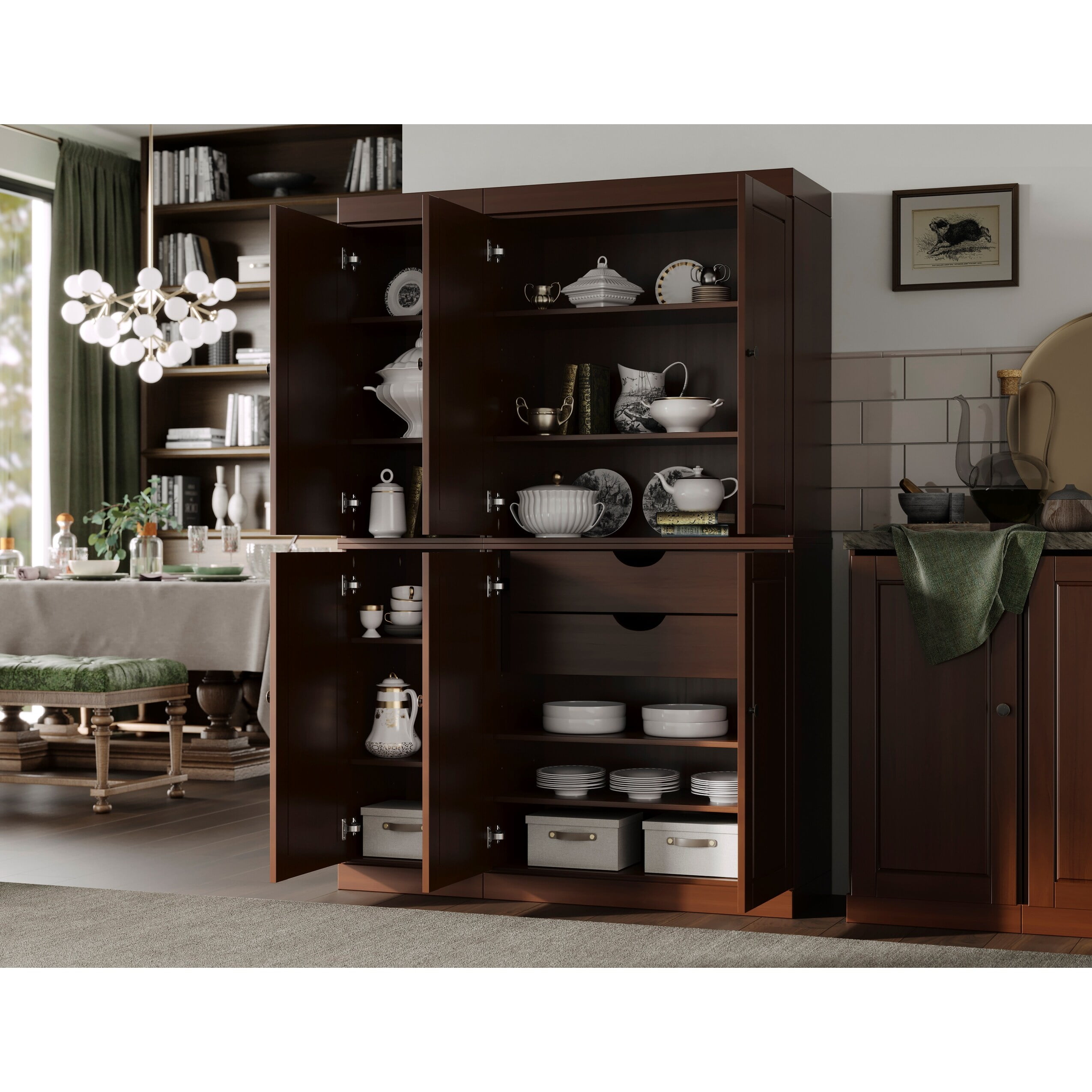 Palace Imports 100% Solid Wood Kitchen Pantry Storage Cabinet with Solid, Clear Glass Doors and Adjustable Shelves, Gray