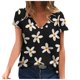 thumbnail image 2 of ICHUANYI Clearance Women's Summer V-neck Printed T-shirt Fashion And Comfortable Women's Short Sleeve Tops(Black, S) ICHUANYI WER2023081011903, 2 of 5