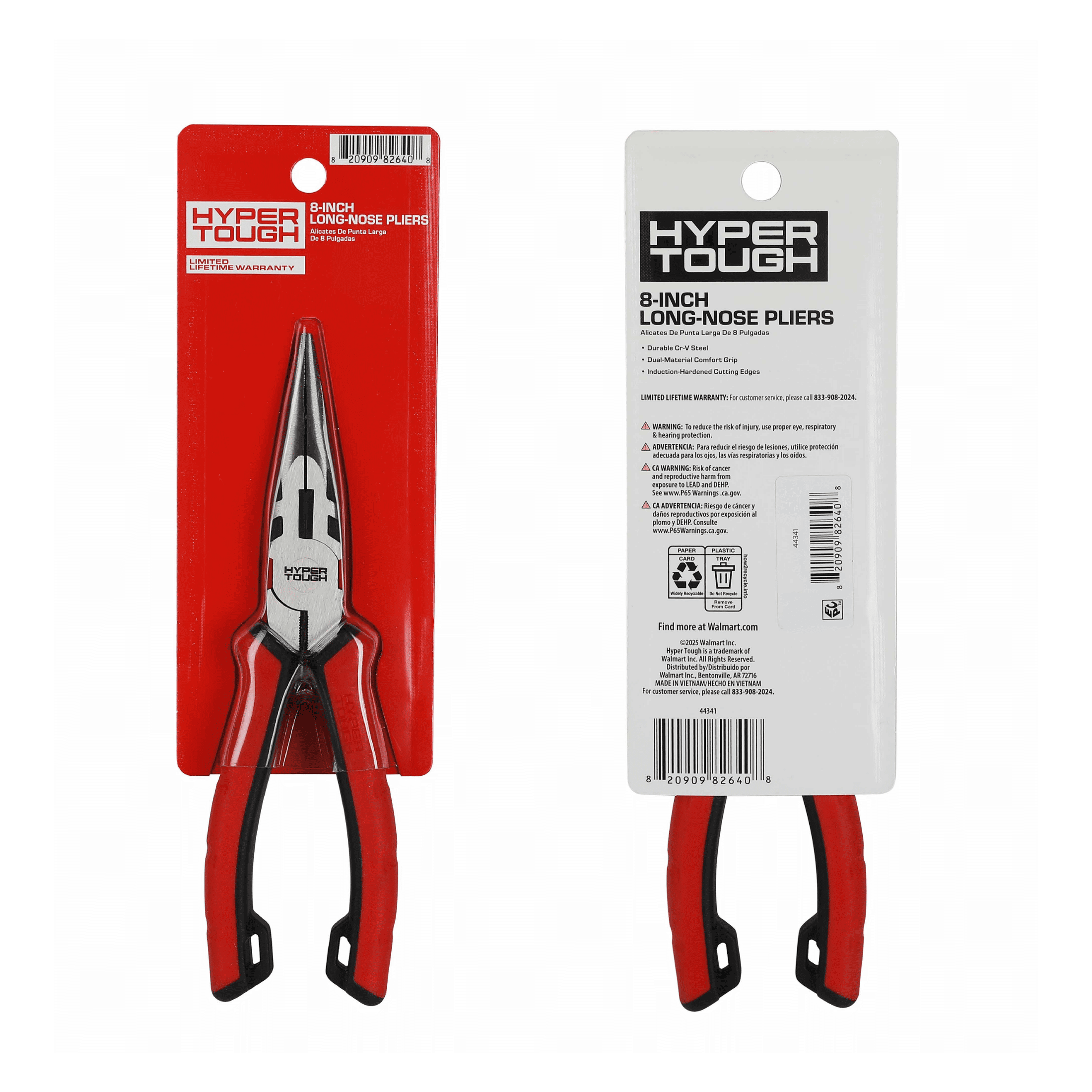 Hyper Tough 8-inch Long-Nose Pliers with Dual Material Comfort Grips