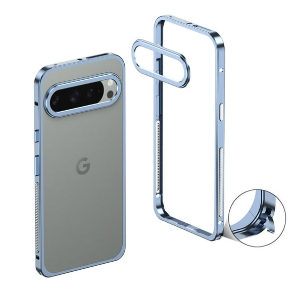Compatible with Google Pixel 10 Pro Metal Bumper Phone Case,Slim Fit No Back Design Excellent Heat Dissipation,With Lens Protector,Shockproof Anti-fall Ultra Slim Rugged Frame Case,Blue