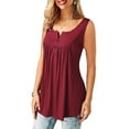 thumbnail image 1 of JustVH Blouse Décontractée Unie Henley Col en V pour Femmes Tunique Plissée à Boutons, 1 of 3