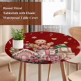 thumbnail image 4 of Red Gingerbread Christmas Round Tablecloth, Fitted Table Cover with Elastic for 36"-44" Round Tables, Xmas Tree Gift House Star Table Cloth Outdoor Indoor Dinning Party Waterproof Tablecloths, 4 of 7