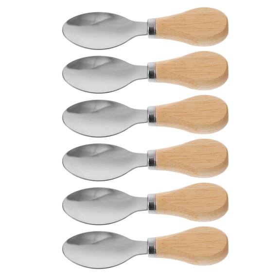 OATIPHO 6Pcs Stainless Steel Butter Spoon Kitchen Tool with Wooden Handle for Home Kitchen