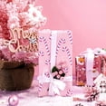 thumbnail image 3 of Christmas Pink Wrapping Paper Mini Roll, Santa Claus & Candy Cane, Metallic Foil, Rose Gold Foil Reversible Design for Festive Winter Holiday, Family Gathering, 17 inches x 32.8 Feet, 3 of 14