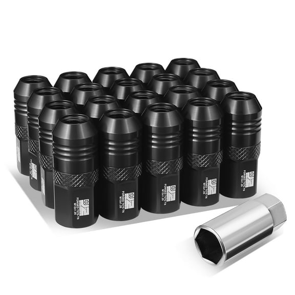 J2 Engineering 20Pcs Black M12 x 1.25 Wheel Tire Lug Nuts Open End Aluminum Replacement with Adapter J2-LN-T7-040-125-BK